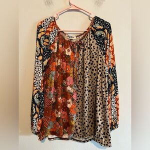 3/$20 Haptics Multi Print Floral Animal Print Tie Front Long Sleeve Blouse Large